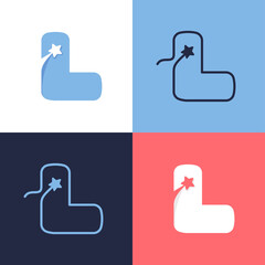 L letter logo set consisting of comet tail and negative space star icon.