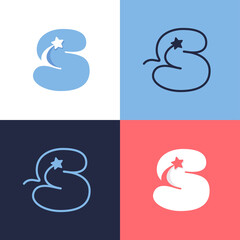 Naklejka premium S letter logo set consisting of comet tail and negative space star icon.