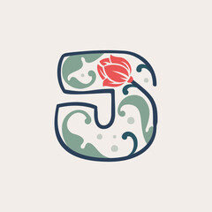 Floral botanical letter J logo made of line, leaves and flower.