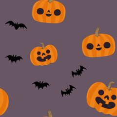 Pumpkins and bats halloween pattern. Seamless texture with cute and funny illustrations.