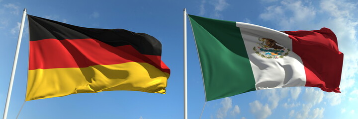 National flags of Germany and Mexico, 3d rendering