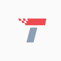 T letter logo with taxi checkered pattern line.