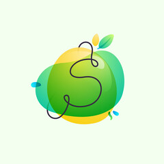 S letter logo placed on green watercolor blots.