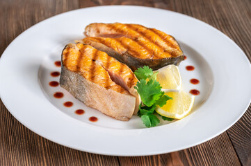 Grilled steaks of Arctic char