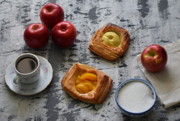 Apple or peach danish pastry, traditional bakery icon.