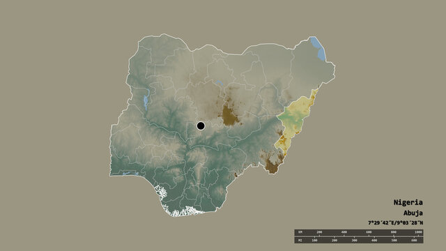 Location of Adamawa, state of Nigeria,. Relief