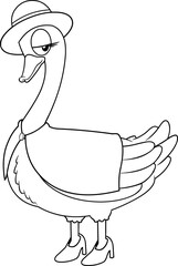 Black And White Goose Female Cartoon Character. Vector Illustration Isolated On White Background