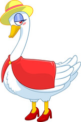 Goose Female Cartoon Character. Vector Illustration Isolated On White Background