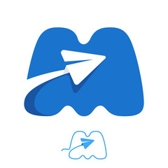M letter logo set consisting of line and negative space paper plane icons.