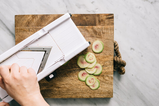 Slicing Watermelon Radish With A Mandoline