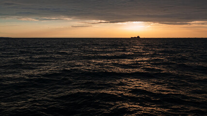 Ship silhouette at sunset in Thessaloniki