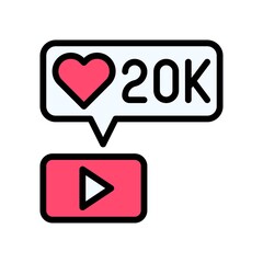 live and streaming related play button with heart and written text vector with editable stroke,