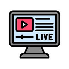 live and streaming related computer screen with play button vector with editable stroke