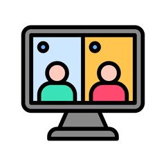 live and streaming related computer screen with boys live conversation vector with editable stroke,