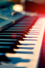 Closeup piano. Electric piano keys and music production concept
