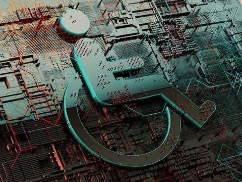Accessibility icon with wheelchair and technology abstract background. Access in online internet website and technology applied to people with disabilities and handicap