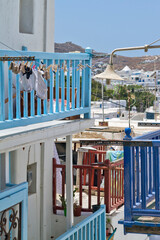 Stacking balconies on the tourist island of Mykonos in Greece