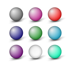 Illustration of Photorealistic Vector 3D Ball Set Template. Bright Colors Vector Ball Set