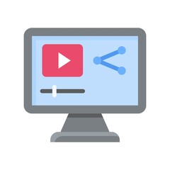 live and streaming related computer screen with play button and share sign vector in flat style,