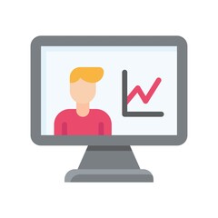 live and streaming related computer screen with boy and graph vector in flat style,