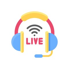 live and streaming related headphone with wifi signals vector in flat style,