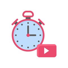 live and streaming related play button with timer or clock vector in flat style,