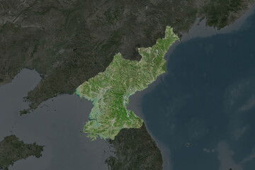 North Korea. Neighbourhood desaturated. Satellite