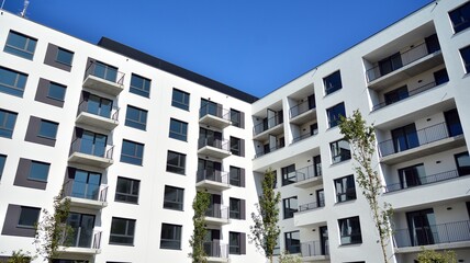 Fototapeta premium Multistoried modern, new and stylish living block of flats. Newly built apartment building.
