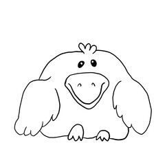 black and white illustration image coloring square bird crow with wings and small eyes isolated on a white background ,animals for print , postcards, texture, fabric. sites, decor, design