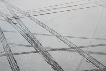 Tire tracks in the snow