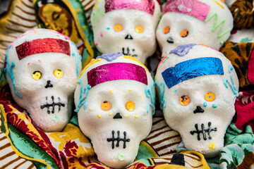 decorated sugar skulls for Day of the Dead celebration