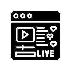 live and streaming related website with play button and hearts vector in solid design,