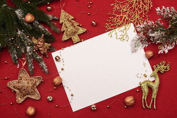 christmas lettering sheet on red fabric background with attributes