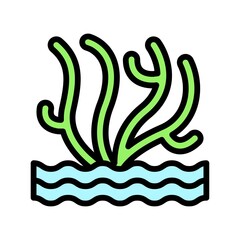 ocean related sea weeds in water with water waves vector with editable stroke,