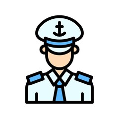 ocean related navy police boy with cap and tai vector with editable stroke
