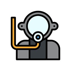 ocean related boy with helmet and oxygen pipe vector with editable stroke,