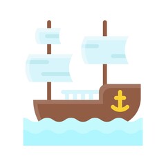 ocean related boat with water waves and clothes vector in flat style,