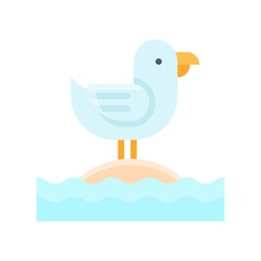 ocean related bird stand on sand with water waves vector in flat style,