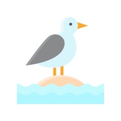 ocean related seagull bird stand on sand with eyes and wings vector in flat style,