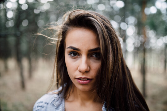 Close up portrait of a beautiful brunette woman