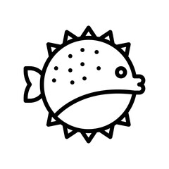 ocean related puffer fish in water with eye and wings vector in lineal style,