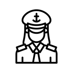 ocean related navy police girl with cap and tai vector in lineal style,