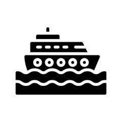 ocean related boat with water waves and windows vector in solid design,