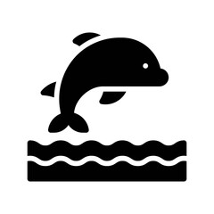ocean related swimming dolphin fish with water waves vector in solid design,