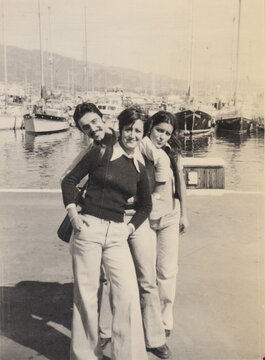 Three young people in the port - Vintage film photo