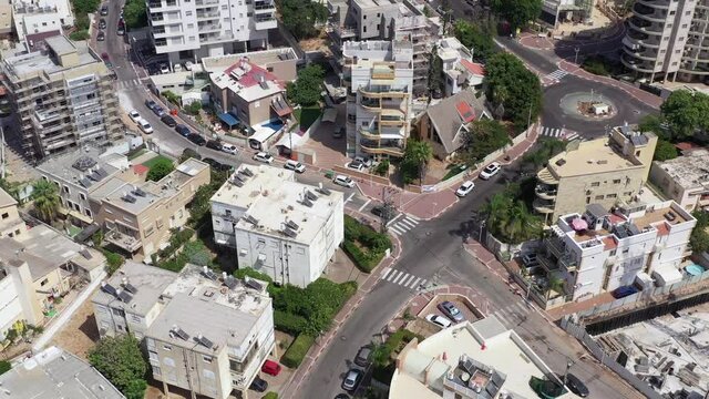 Aerial view of the city of Nahariyya with empty streets and roads during Corona Virus second lockdown
