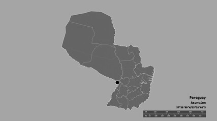 Location of Canindeyu, department of Paraguay,. Bilevel