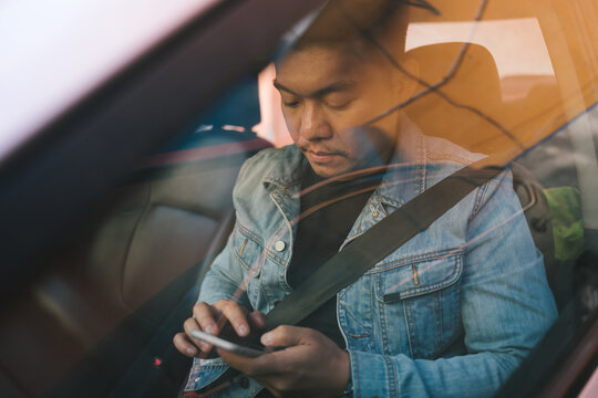 young man is using mobile navigation