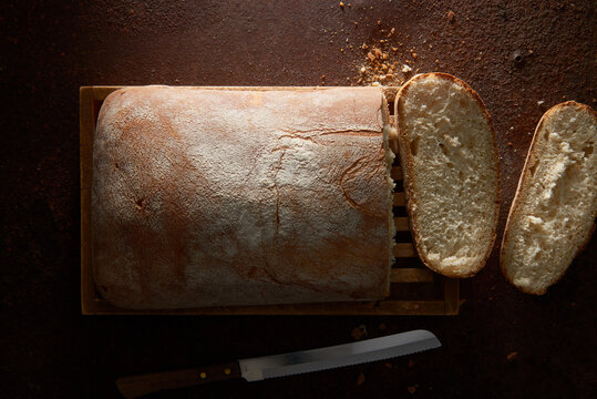 Loaf of Ciabatta Bread Sliced