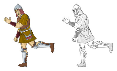 cartoon sketch scene with roman or greek ancient character warrior